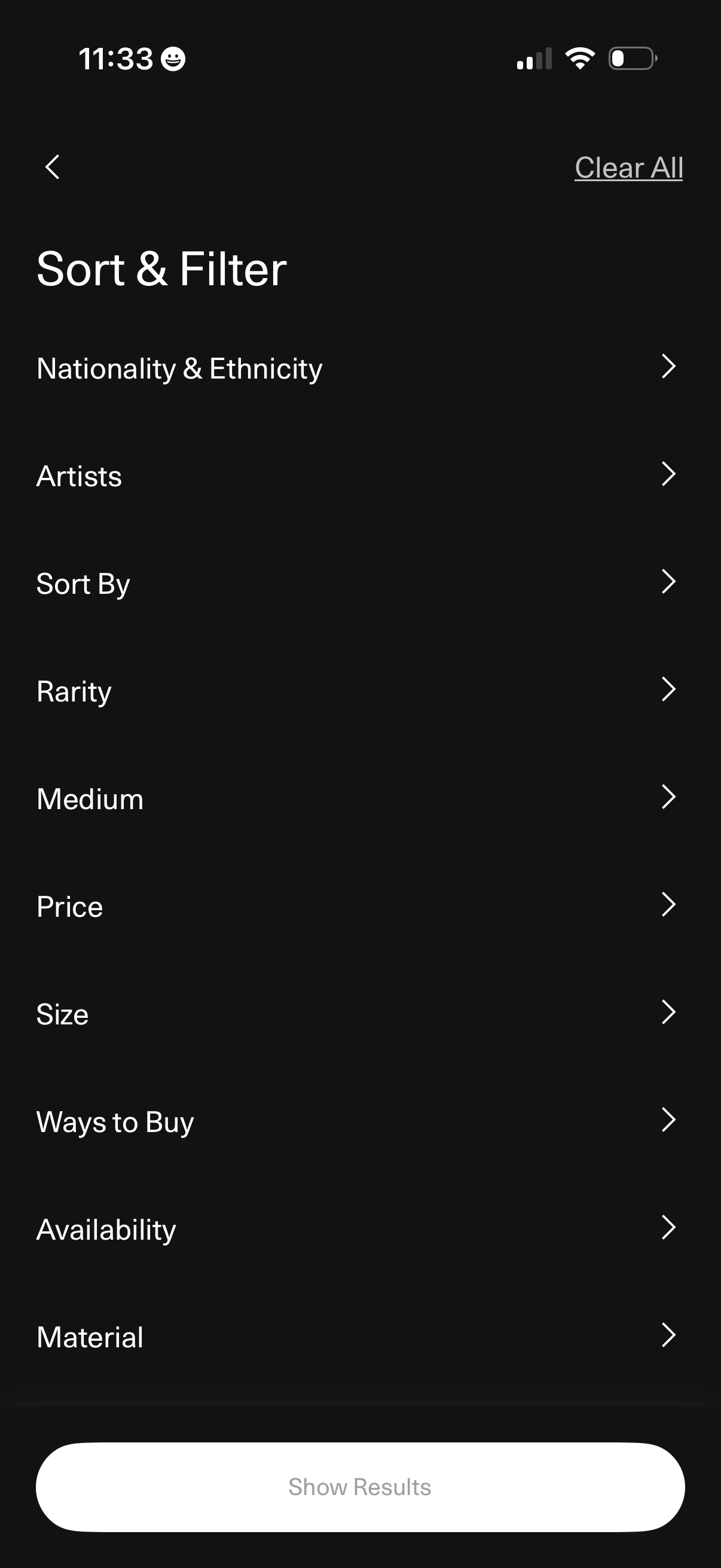 artsy search screenshot